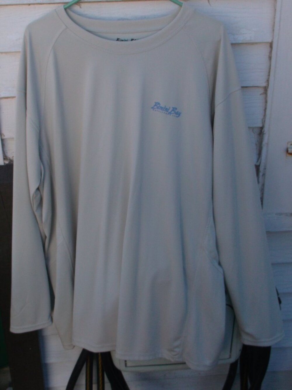 Bimini Bay Outfitters 3XL Long Sleeve Performance Shirt – Cream w/ Blue Graphics